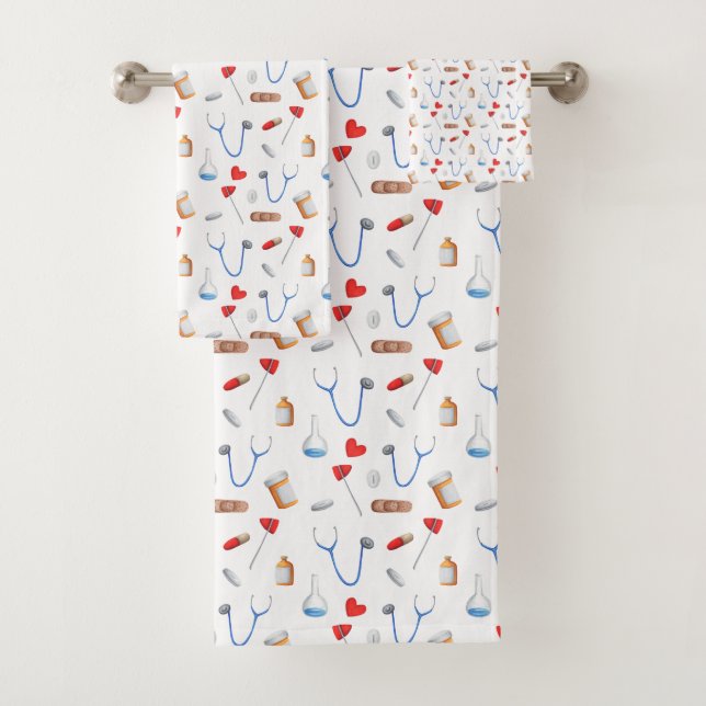 Medical Doctor Equipment Patterned Bath Towel Set (Insitu)