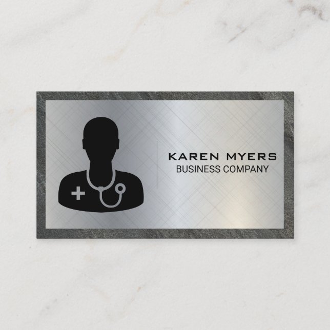 Medical Doctor Icon | Metal Slate Border Business Card (Front)