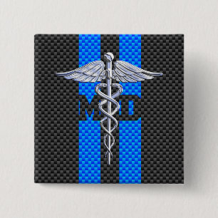 Medical Doctor MD Caduceus Carbon Fibre Stripes 15 Cm Square Badge