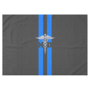 Medical Doctor MD Caduceus on Blue Stripes Tablecloth