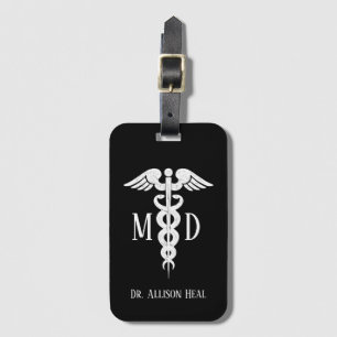 Medical Doctor MD Caduceus Symbol Customised Name Luggage Tag