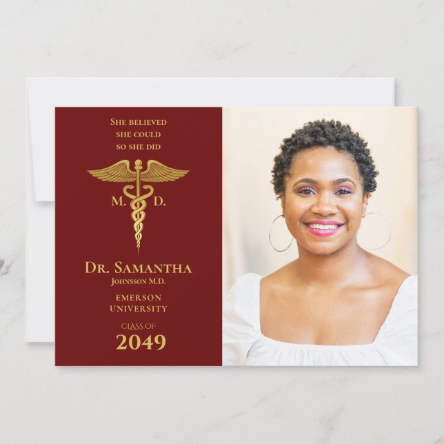Medical Doctor MD RN Nurse Graduation RED Photo Invitation (Front)