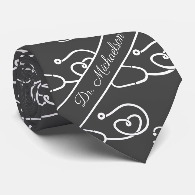 Medical Doctor Name Stethoscope Pattern Physician Tie (Rolled)