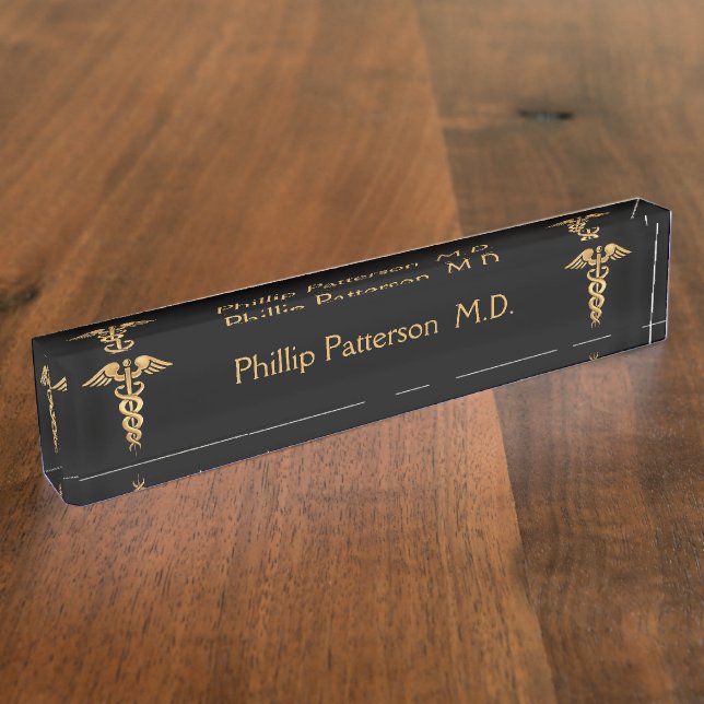 Medical Doctor or Nurse Black and Gold Nameplate (Side)