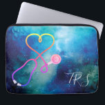 Medical Doctor or Nurse Blue Universe Laptop Sleeve<br><div class="desc">Blue sky universe background accented by a stethoscope shaped like a heart. Nurses,  doctors and medical industry professionals will love this computer sleeve. Monogram with initials or title.</div>