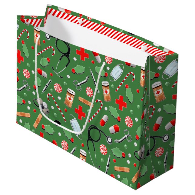 Medical Doctor or Nurse Christmas Holiday Large Gift Bag (Front Angled)