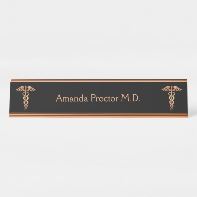 Medical Doctor or Nurse Rose Gold Desk Name Plate (Front)