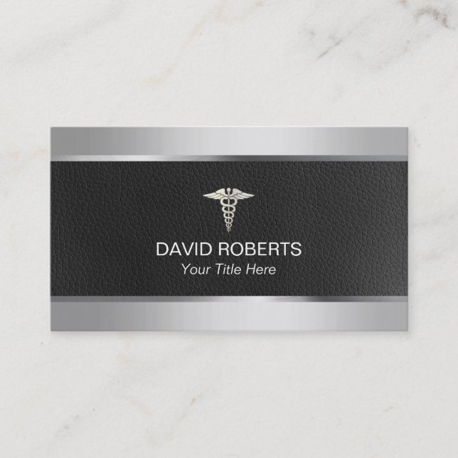 Medical Doctor Professional Metal & Leather Business Card (Front)