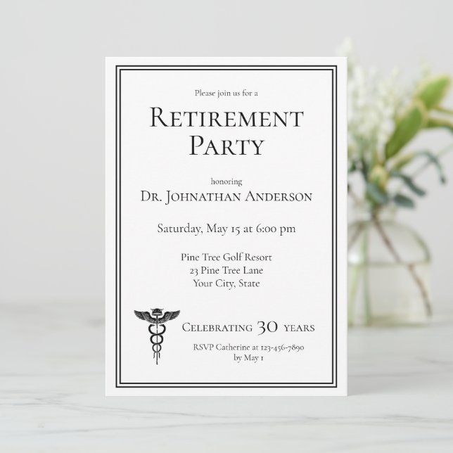 Medical Doctor Retirement Party  Invitation (Standing Front)