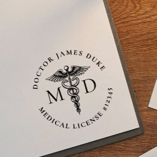 Medical Doctor Rubber Stamp w/ Caduceus Symbol
