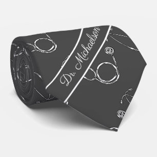 Medical Doctor Stethoscope Pattern Physician Grey Tie
