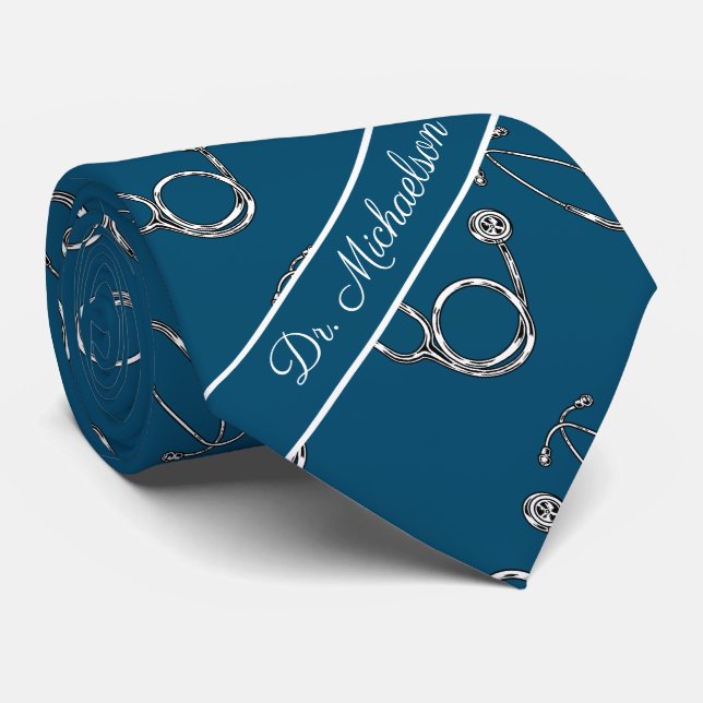 Medical Doctor Stethoscope Pattern Physician Name Tie (Rolled)