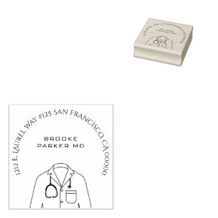 Medical Doctor White Coat Return Address Rubber Stamp