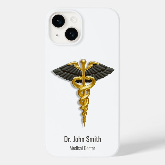 Medical Elegant Classy Gold Caduceus Black Wings Case-Mate iPhone Case (Back)