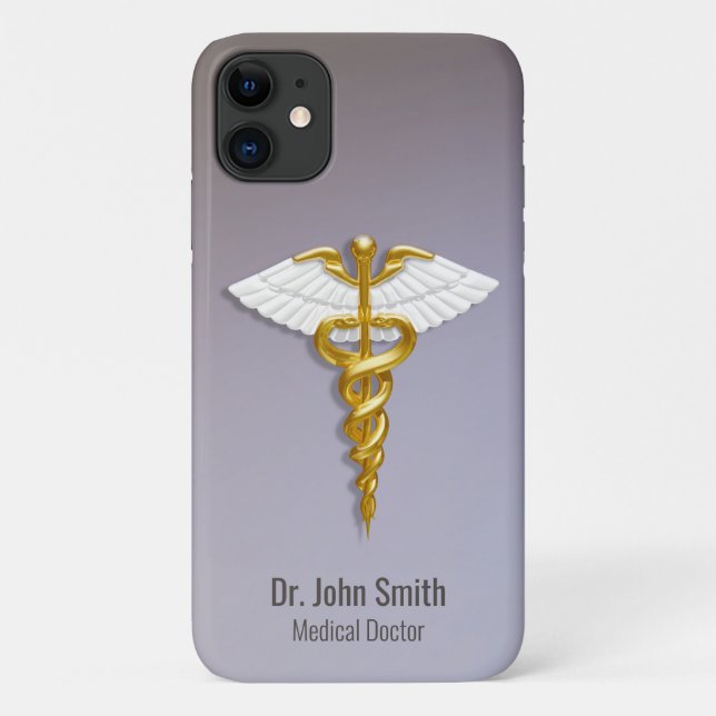 Medical Elegant Gold Caduceus White Wings Case-Mate iPhone Case (Back)
