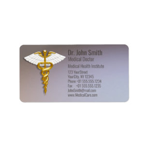Medical Elegant Gold Caduceus White Wings Label