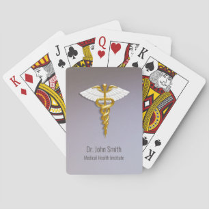 Medical Elegant Gold Caduceus White Wings Playing Cards