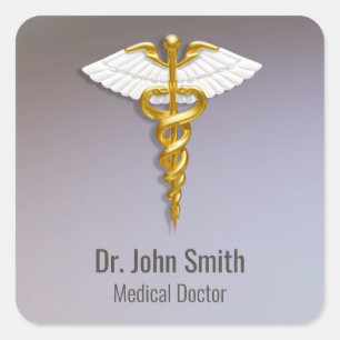 Medical Elegant Gold Caduceus White Wings Square Sticker