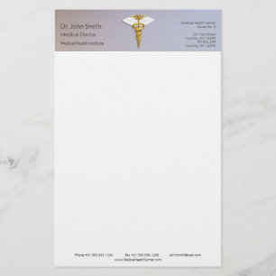 Medical Elegant Gold Caduceus White Wings Stationery