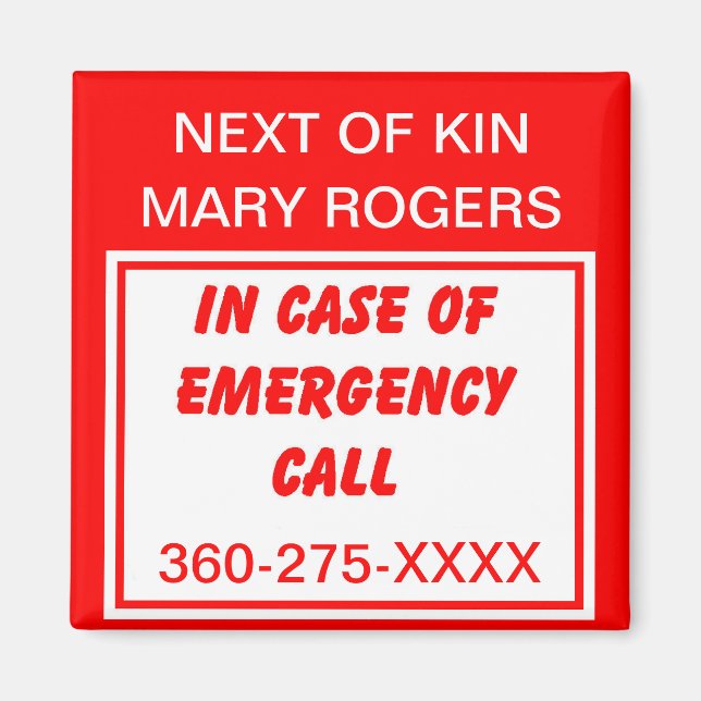 Medical Emergency Notification Magnet (Front)