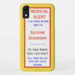 Medical Emergency Seizure Alert Info Custom Case-Mate iPhone Case<br><div class="desc">Medical Emergency Seizure Alert Info Custom iPhone XR Case</div>