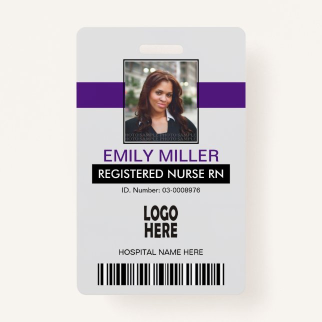 Medical employee id logo purple photo template ID badge (Front)