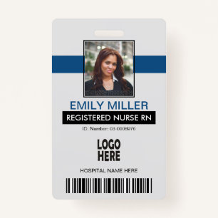 Medical employee logo, barcode blue photo template ID badge