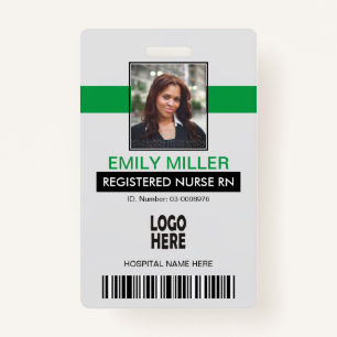 Medical employee logo barcode green photo template ID badge