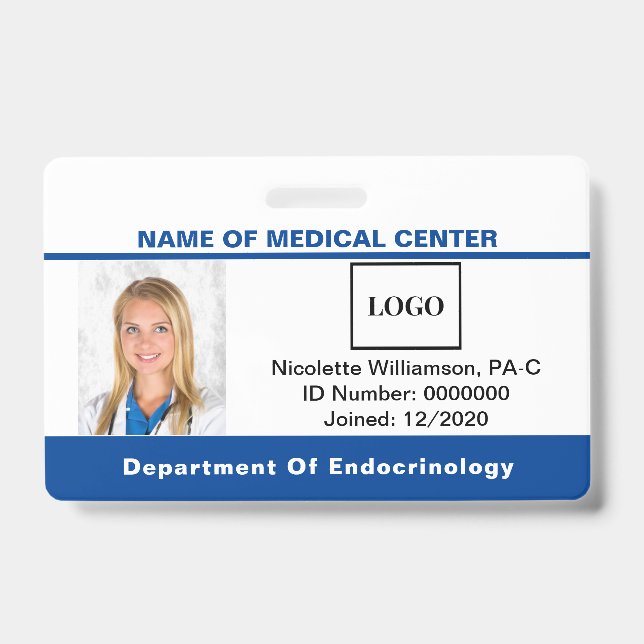 Medical Employee Logo Photo Barcode ID Badge (Front)