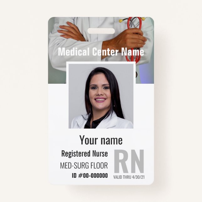 Medical Employee Photo Bar-Code Logo Name ID Badge (Front)