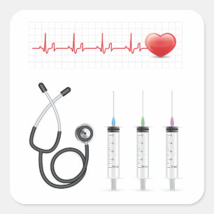 Medical Equipment Heartbeat Healthcare Square Sticker