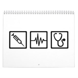 Medical equipment stethoscope syringe calendar