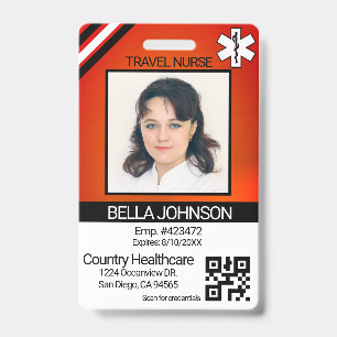Medical Field Photo Badge - Travel Nurse - Orange ID Badge