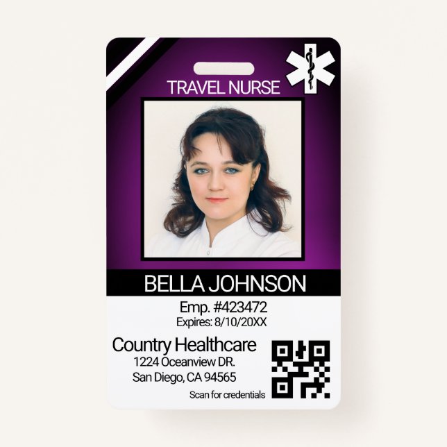 Medical Field Photo Badge - Travel Nurse - Purple ID Badge (Front)
