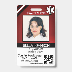 Medical Field Photo Badge - Travel Nurse - Red ID Badge
