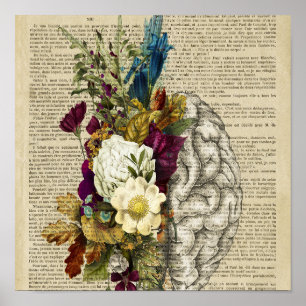 medical floral brain anatomy poster