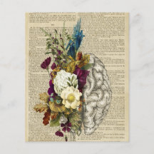 medical floral brain anatomy poster