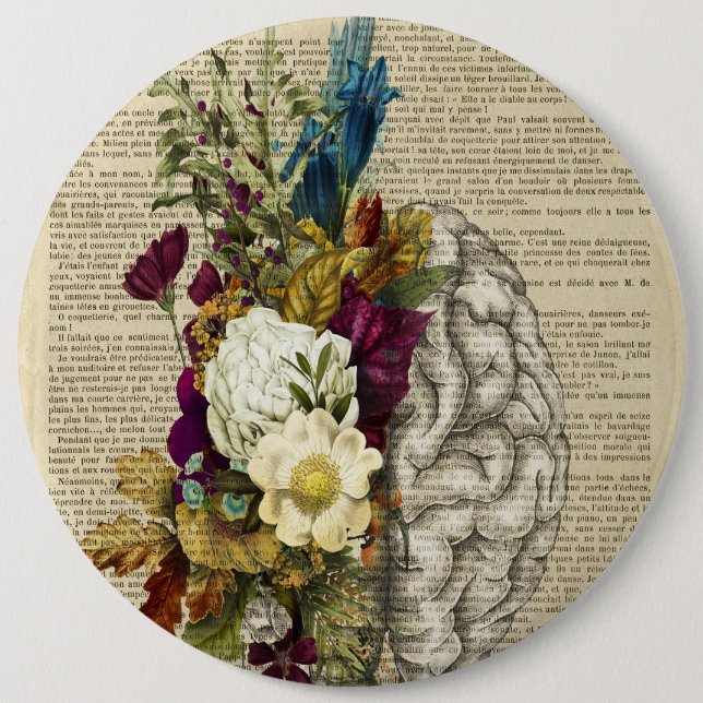 medical floral brain anatomy poster 6 cm round badge (Front)