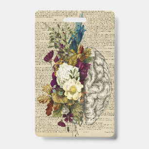 medical floral brain anatomy poster ID badge
