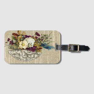 medical floral brain anatomy poster luggage tag