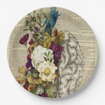 medical floral brain anatomy poster paper plate