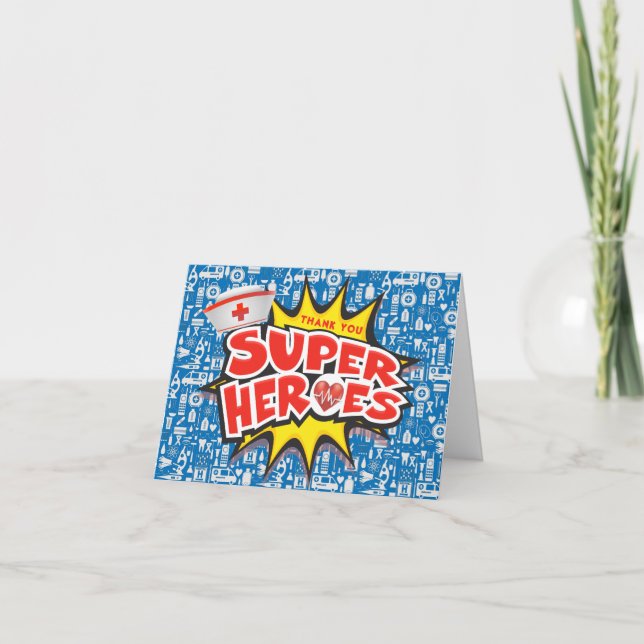 Medical Frontline Super Heroes Nurses Healthcare Thank You Card (Front)