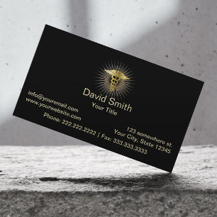 Medical Gold Caduceus Elegant Dark Business Card