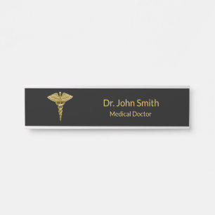 Medical Gold Caduceus on Black - Desk Name Plate