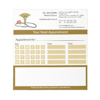 Medical Gold Caduceus & Stethoscope Appointment Notepad