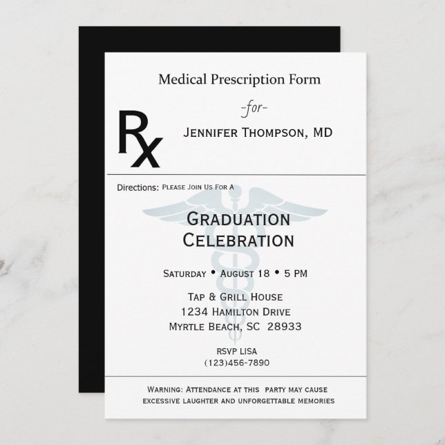 Medical Graduation Prescription Pad  Invitation (Front/Back)