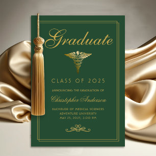 Medical Green Gold Caduceus College Graduation Announcement