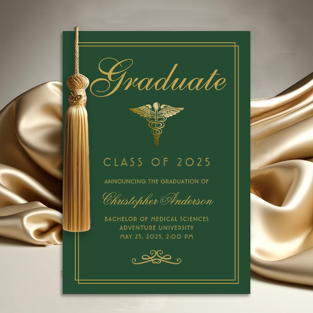 Medical Green Gold Caduceus College Graduation Announcement (Medical Green Gold Caduceus College Graduation Announcement)