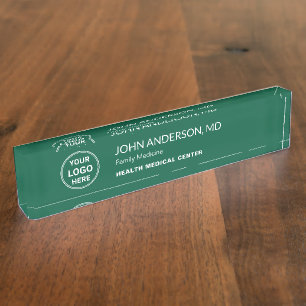 Medical Healthcare Clinic Doctor Custom Logo Green Nameplate