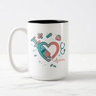 Medical Heart Syringe Doodle Graphic Two-Tone Coffee Mug